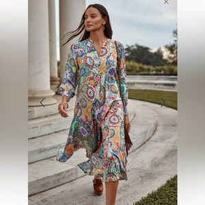 NWT Johnny Was Kionah Silk Slip Midi Dress in Napperon Large